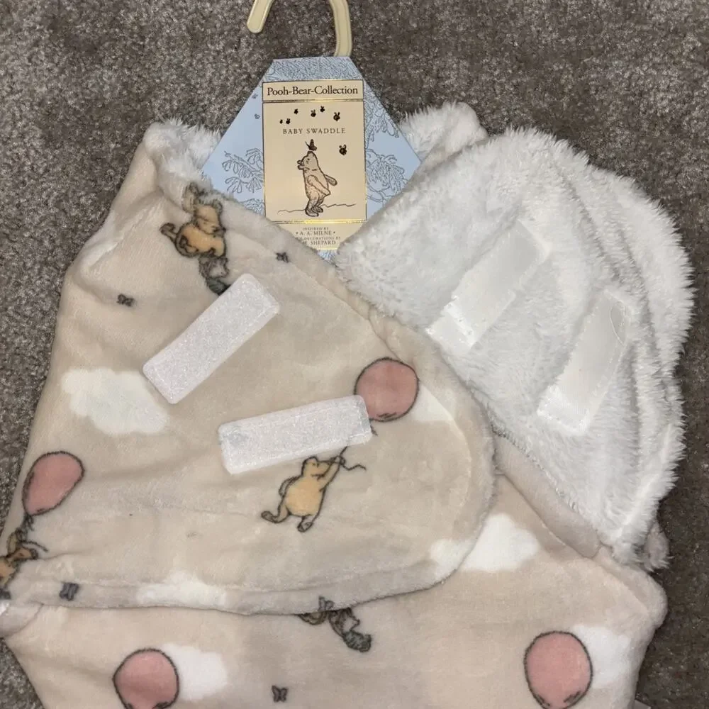 Winnie the Pooh Bear Collection Disney Plush Baby Blanket & Swaddle Balloon New
